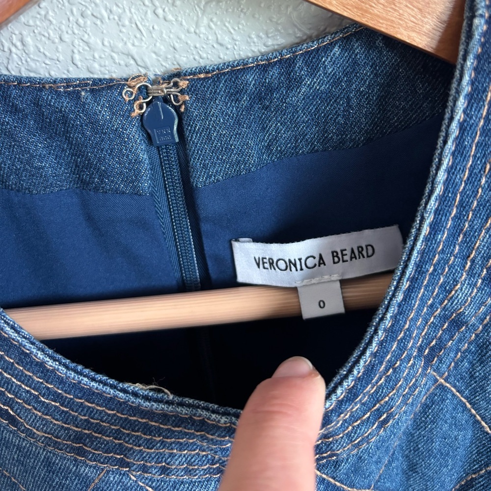 Veronica Beard Ginny Sleeveless Denim Topstitch Mini Dress - Picture 8 of 11